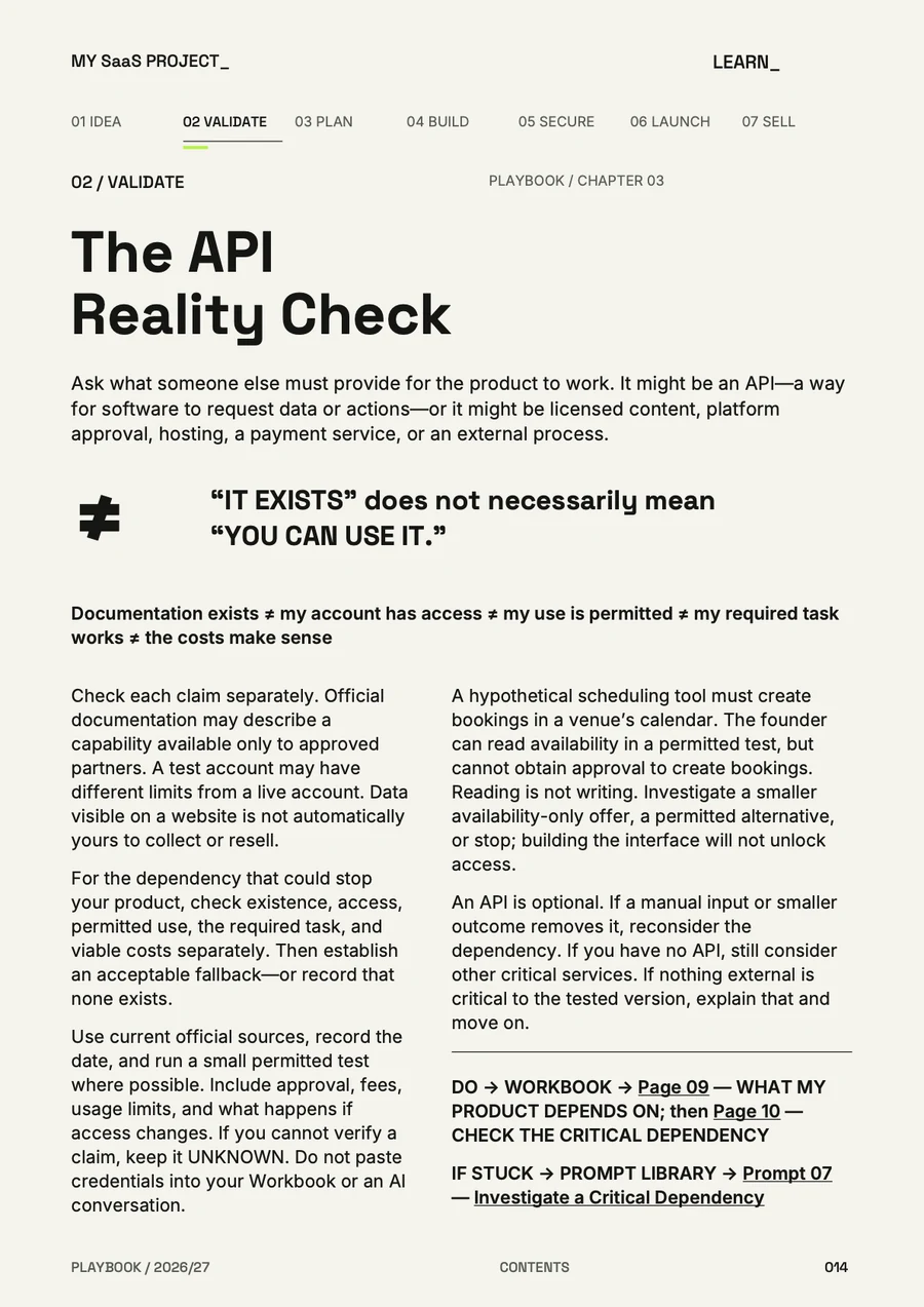 Actual Playbook page 14: The API Reality Check.