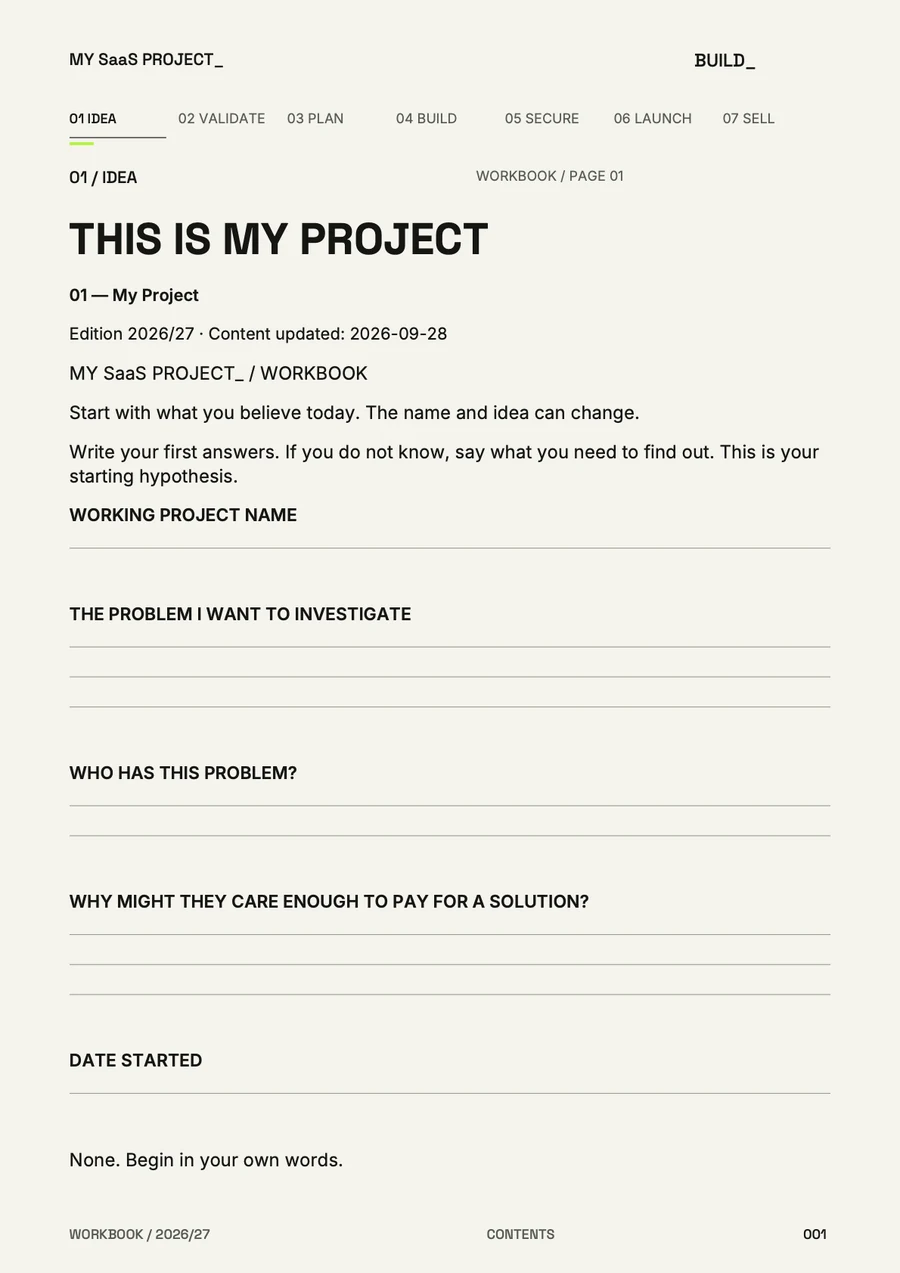 Actual Print/Write Workbook page 1: This Is My Project.